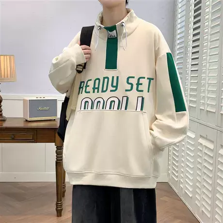 圆领卫衣男款春秋款痞帅新款拼接男装秋装立领打底休闲长袖T恤ins商品大图