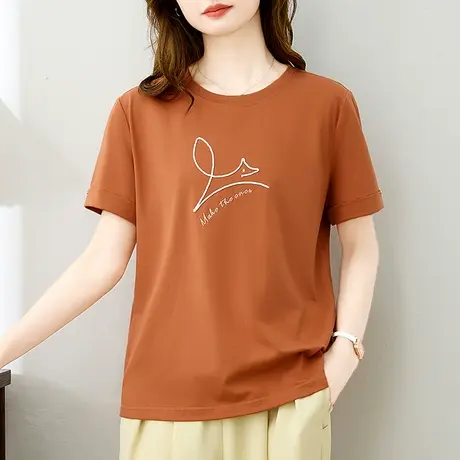 简约宽松纯棉短袖t恤女夏装新款精致重工刺绣休闲上衣正肩体恤衫商品大图
