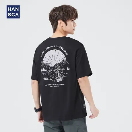 2022夏季新款纯棉短袖t恤男ins潮牌潮流时尚印花宽松百搭休闲上衣商品大图