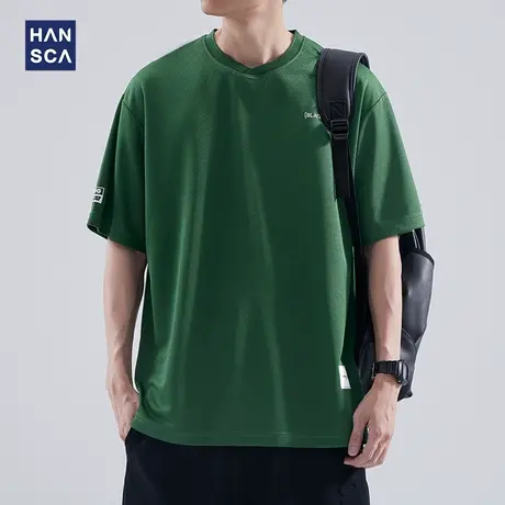 hansca 230g重磅短袖t恤男夏季新款潮牌复古休闲圆领网眼透气上衣商品大图