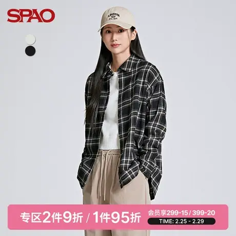 SPAO女士韩国同款春季新款格纹休闲宽松长袖衬衫SPYCC4TG11图片