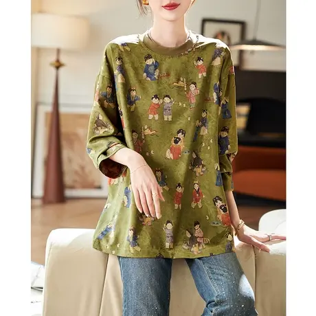 宝诗黎【新品价168元】圆领印花长袖雪纺衫ANM7001商品大图