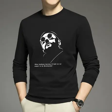 重磅纯棉t恤男长袖卫衣加绒加厚黑色打底衫摇粒绒全棉内搭秋衣服商品大图