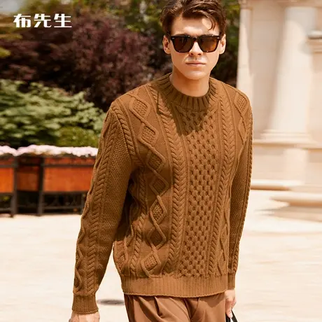 MrBu布先生圆领罗纹羊毛衫 秋冬新款纯色休闲装毛衣男BT11878商品大图