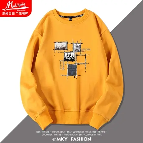 日系复古vintage无帽卫衣男圆领春秋季套头潮牌青少年宽松长袖衫图片