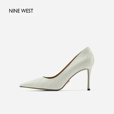 Nine West/玖熙高跟鞋女2023秋新款细跟尖头单鞋白色晚宴气质女鞋商品大图