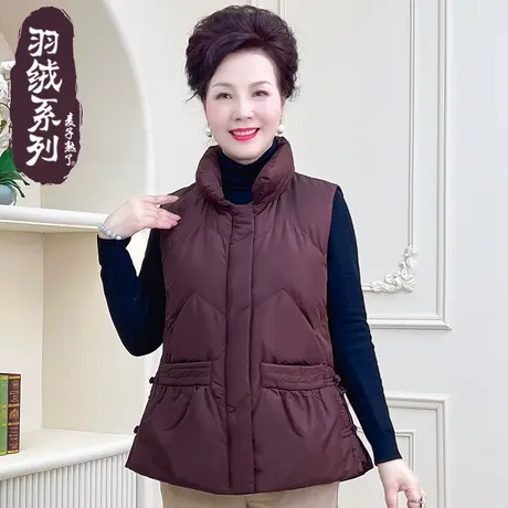 妈妈冬装羽绒棉马甲加厚秋阔太太加厚洋气保暖连帽马夹中老年女装商品大图