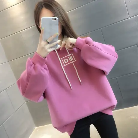 超火cec卫衣女秋冬装韩版宽松加绒加厚百搭学生连帽上衣外套ins潮商品大图