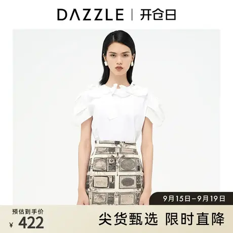 DAZZLE地素奥莱 泡泡袖蝴蝶结短袖白衬衫上衣女2D3D3211C商品大图