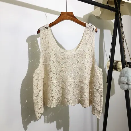 镂空针织背心马甲女夏外搭新款港味复古学生短款无袖吊带上衣罩衫商品大图