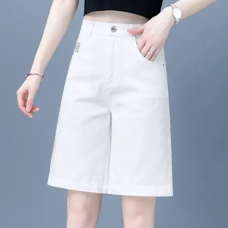 白色牛仔短裤女宽松秋季2023年新款遮肉显瘦百搭A字阔腿裤休闲裤商品大图