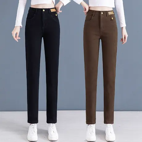 咖色休闲裤女2023新款秋季大码工装直筒烟管裤韩版哈伦牛仔裤ins商品大图