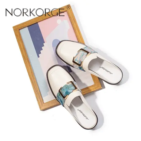 2023新款夏复古白色包头外穿拖鞋凉拖女鞋真皮方头粗跟温柔凉鞋女商品大图