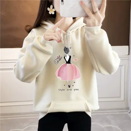 连帽长袖T恤女孩14大童13秋装16初中学生白色卫衣新款外套闺蜜装图片