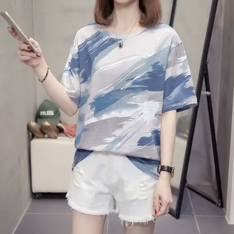 涂鸦短袖t恤女夏季宽松韩版潮2023年新款学生半袖ins上衣t桖体恤商品大图