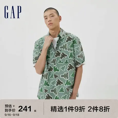Gap男女装夏季新款LOGO满印度假风纯棉短袖衬衫612898休闲上衣图片