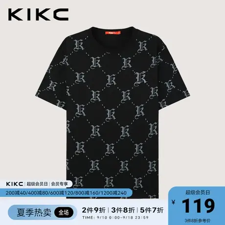 kikc纯棉t恤男2023春夏新款商场同款字母满身印重磅潮流半袖上衣商品大图
