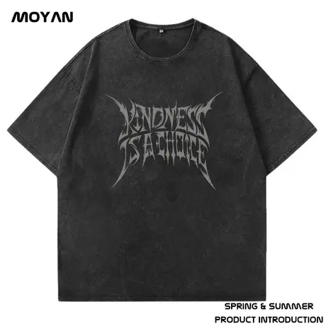 美式重磅纯棉潮牌宽松复古水洗做旧潮流夏圆领加肥加大短袖t恤男商品大图