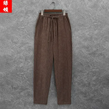 春秋中国风宽松男休闲裤青年亚麻长裤松紧腰个性纹路大码直筒裤子商品大图