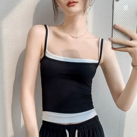 假两件吊带背心女装2024春季新款性感修身显瘦露肩衬衫内搭打底衫商品大图