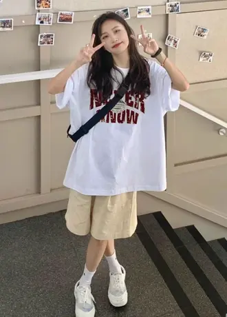 短袖t恤女字母印花美式复古夏季新款大码胖mm时髦减龄上衣2-300斤商品大图