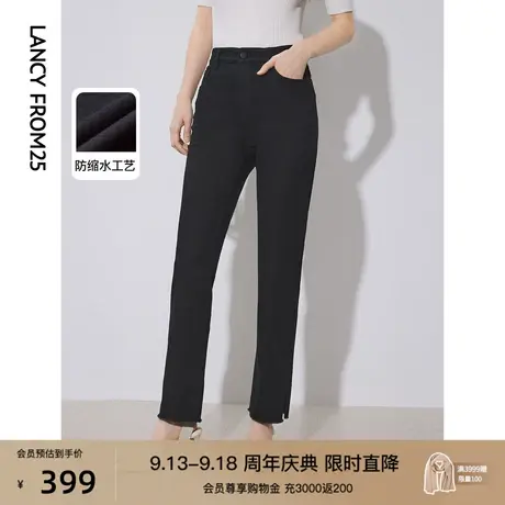 朗姿棉质黑色显瘦开衩九分裤直筒裤高腰牛仔裤2023夏季新款裤子女图片