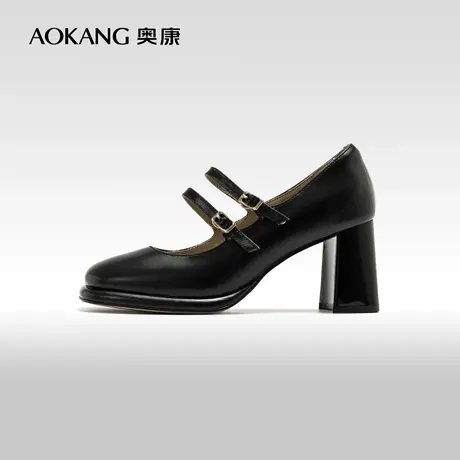 奥康女鞋 2024春季新款法式玛丽珍单鞋中跟仙女风复古扣小皮鞋图片