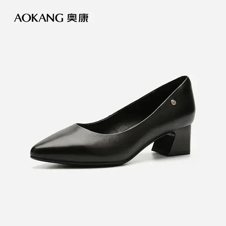【门店发货】奥康女鞋 2022秋季新款休闲单鞋真皮粗跟百搭商务图片