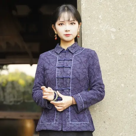 筠雅唐装棉服女中国风冬棉袄旗袍小袄加厚复古时尚气质盘扣女装商品大图