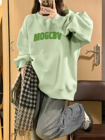 大码胖mm正肩女士卫衣春秋新款外套韩系慵懒风宽松上衣服2-300斤商品大图