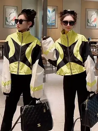 高级感小众设计高腰冲锋衣外套独特别致短款上衣女春秋2023新款商品大图