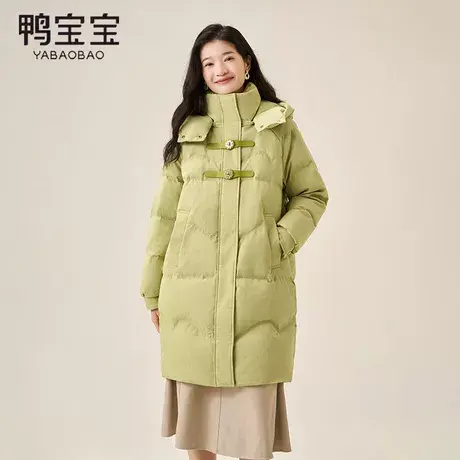 鸭宝宝2023年新款羽绒服女中长款时尚过膝可拆卸帽外套商品大图