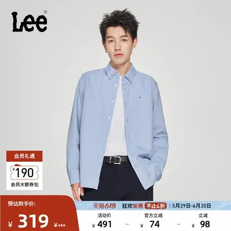 Lee25春夏新品标准版翻领贴布Logo牛津蓝男长袖衬衫LMT009793T12图片