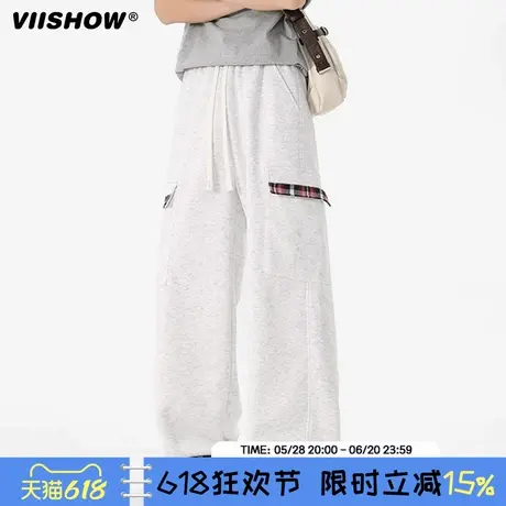 VIISHOW美式复古格子休闲裤男25春季街头慵懒直筒阔腿裤工装裤子商品大图