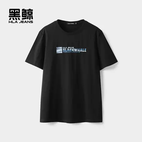 海澜之家旗下黑鲸个性字母印花短袖T恤男2025年夏季圆领短t男商品大图
