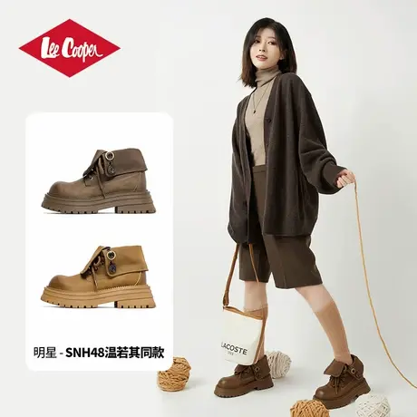 Lee Cooper【温若其同款】马丁靴女英伦风翻领增高显高休闲短靴女图片