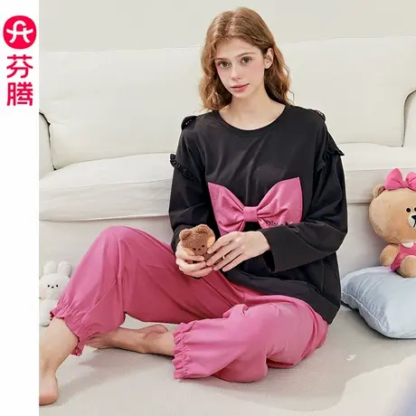 芬腾服饰纯棉睡衣女士春秋季长袖韩版可爱少女休闲大码家居服套装商品大图
