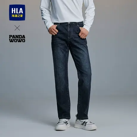 HLA/海澜之家panda wowo熊猫牛仔裤25春夏新水洗腰里绣花直筒裤男商品大图