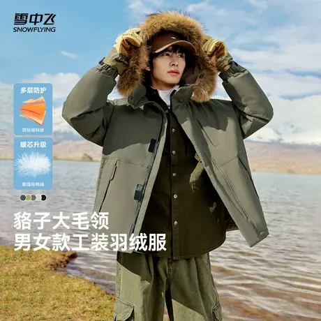 雪中飞26春新款男女情侣短款羽绒服貉子毛领派克纯色户外时尚图片