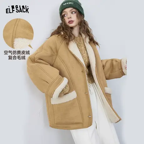 妖精的口袋复古加厚宽松棉服女2023冬新款小个子仿麂皮绒棉衣外套图片