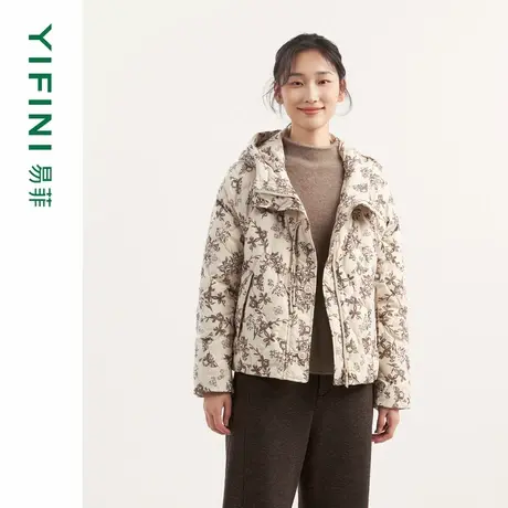 [专柜同款]Yifini/易菲中国风印花连帽白鹅绒保暖羽绒服女冬新商品大图