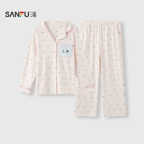 三福女冬季波点翻领睡衣套装 甜美宽松抗静电长袖家居服507768图片