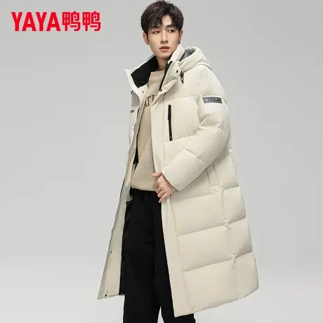 鸭鸭羽绒服男女情侣款2025冬季新品时尚连帽保暖休闲长款过膝外套商品大图