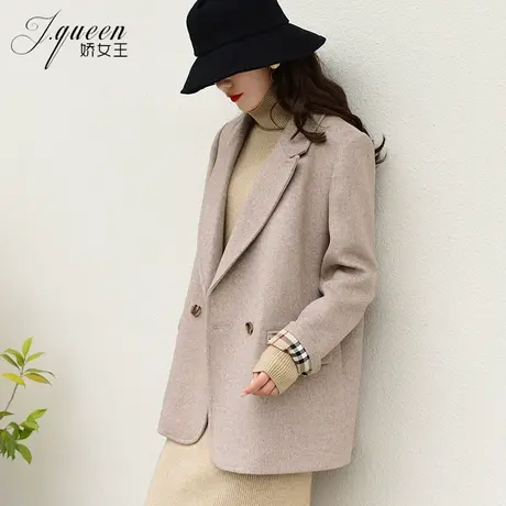 毛呢西装外套女秋冬韩版复古时尚简约百搭宽松显瘦加厚chic小西服商品大图