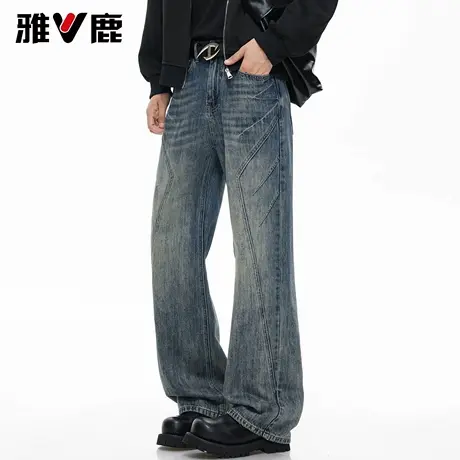 雅鹿2026春秋季新款水洗磨白微喇叭牛仔裤男青年美式高街时尚长裤商品大图