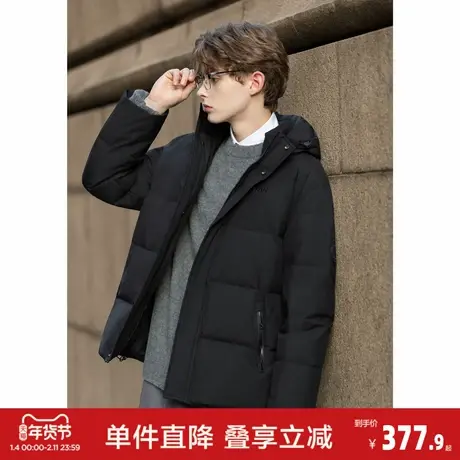 唐狮2026冬季短款羽绒服男生黑色连帽加厚保暖面包服时尚经典外套商品大图