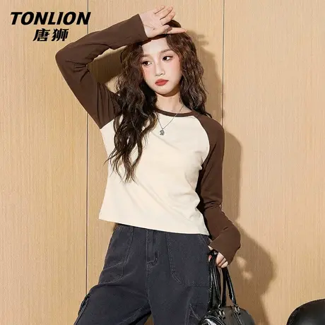 唐狮官方修身长袖t恤女春秋款2026新款小个子收腰显瘦内搭上衣VB图片