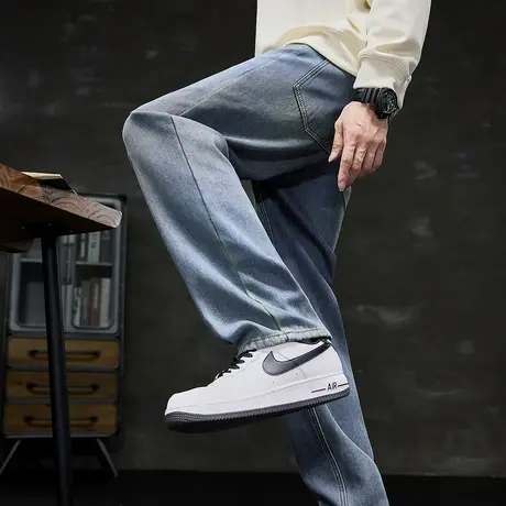 唐狮秋冬新男牛仔裤宽松潮流加绒复古阔腿裤男裤百搭简约长裤TUTA图片