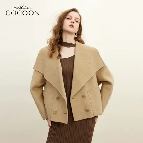 missCOCOON美拉德翻领外套2023冬季新女双排扣贴袋设计毛呢大衣商品大图