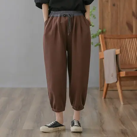 dza 高腰显瘦拼色哈伦裤子女2023秋新款卫裤宽松阔腿裤休闲直筒裤图片